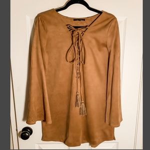 Olivaceous FauxSuede Dress - Camel